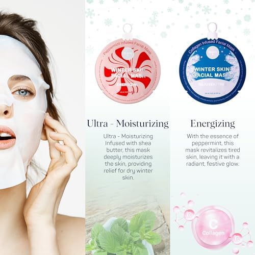 SpaLife Beauty Winter Skin Christmas Face Mask Bundle | Korean Facial Masks | Hydrating, Moisturizing and Firming Sheet Mask Set | Christmas Ideas for Women | 12 Pack - Image 4
