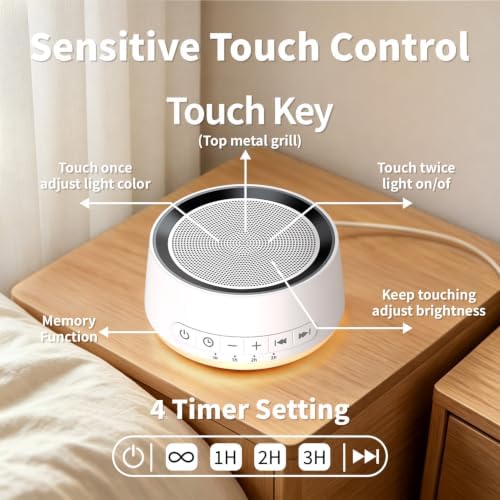 Sound Machine Night Light White Noise Machine with 30 Soothing Sounds 12 Colors Night Light Sleep Machine for Baby Kids Adults Brown Pink Nosie Machine with 32 Volume Levels for Office Home Travel - Image 3