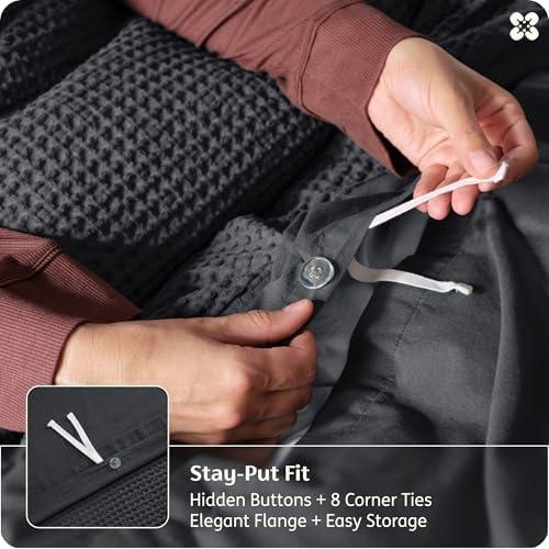 Bedsure PureWoven Cotton Waffle Weave Duvet Cover, Queen, Duvet Cover Only - Image 5