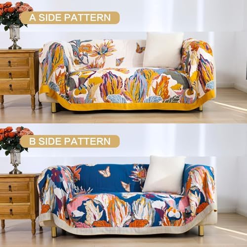 VANJOROY King Extra Large Boho Throw Blanket Oversized 91" x 108", 100% Organic Cotton Soft Bed Throw - Floral Bird Butterfly Pattern Farmhouse Blanket for Couch Sofa Chair and Gift. - Image 7
