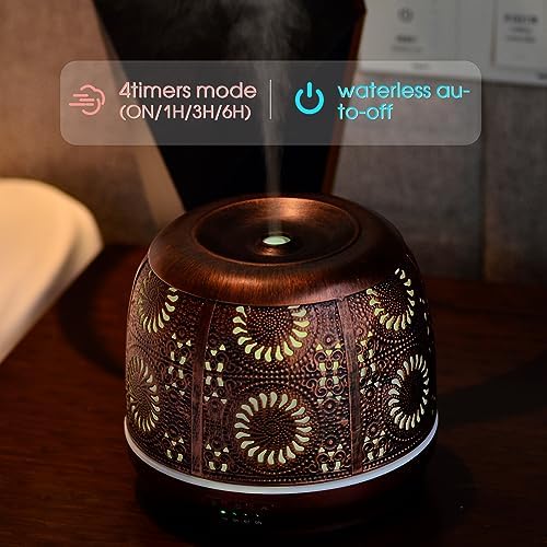 Large Essential Oil Aromatherapy Diffuser for Home Bedroom Metal Hollow Decorative Room Ultrasonic Air Scent Mist Aroma Diffuser 500ML Defusers -Red Copper - Image 4