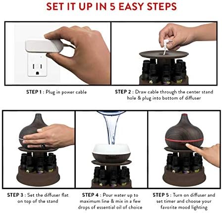 Pure Daily Care Ultimate Aromatherapy Diffuser with Essential Oil Set - 300ml Ultrasonic Diffuser, 4 Timer & 7 Ambient Light Settings - 10 Therapeutic Grade Essential Oils - Oak Wood with Stand - Image 6