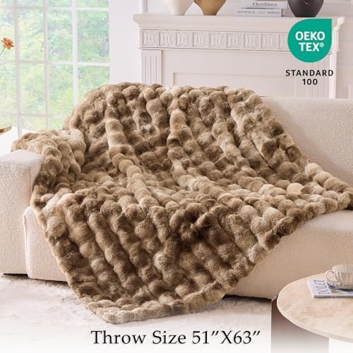 BENVWE Fluffy Faux Fur Throw Blanket for Couch - Soft, Plush, Thick, Cozy, Fuzzy Luxury Minky Bubble Blanket for Home Living Room Decor, Gifts for Women, Tie-dye Brown, 51" x 63", 1100GSM - Image 2