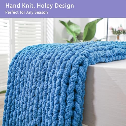 Bigacogo Chunky Knit Throw Blanket for Couch, 40x80 inches, Bright Blue - Image 4