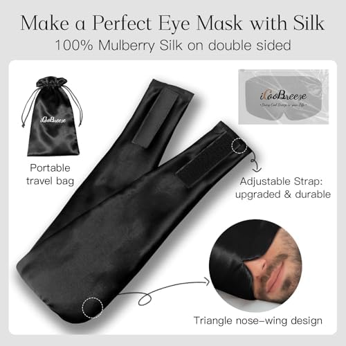 100% Natural Silk Eye Mask for Women Men, Soft Pressureless Cooling Blackout Eye Covers for Sleeping, Large Size Sleep Mask fits All Heads Adjustable, 1PC, Black - Image 5