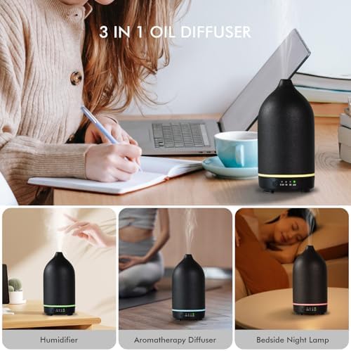 Essential Oil Diffuser Diffuser -Aromatherapy Diffuser for Essential Oils with Timer and 7 Colors LED Light Ultrasonic Diffuser with Auto Shut-Off, Home Office Decor&Gift (Black-150ml) - Image 6