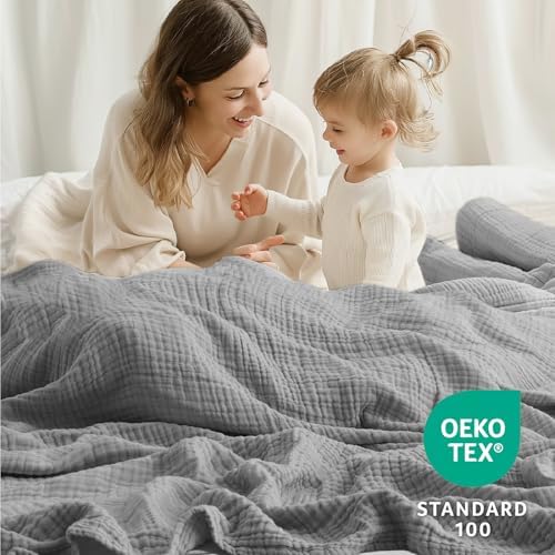 100% Cotton Muslin Blanket Twin XL 66" x 90", Breathable and Cooling Bed Blankets, Soft Boho Coverlet Bedspread, Gauze Bedding for Adults All Season, Grey - Image 6