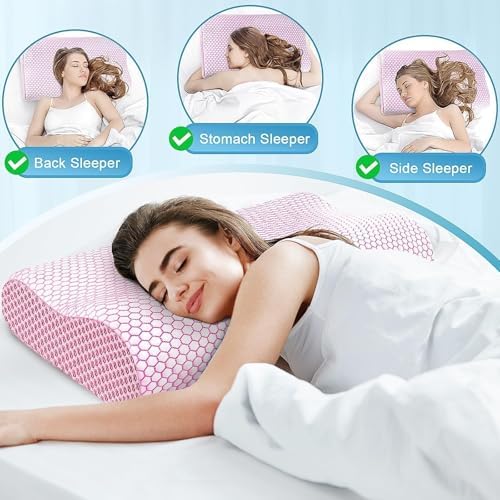 Neck Pillow for Sleeping, Ergonomic Cervical Bed Pillow, Pink Standard Size - Image 6