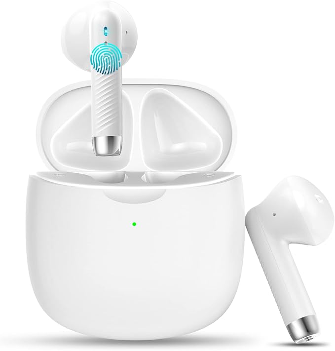 Wireless Earbuds, Bluetooth 5.4 Headphones in Ear with 4 Noise Cancelling Mic, Earbuds Stereo Bass, IP7 Waterproof Sports Wireless Earphones, 32H Playtime USB C Charging Buds White for Android iOS by Jxrev