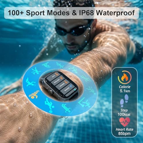 Smart Watch for Men & Women Android & iPhone, 1.83" HD Touchscreen, 24/7 Heart Rate, Sleep & Fitness Tracker, Answer/Make Calls/100+ Sports Modes/Message Reminder, IP68 Waterproof, Pedometer, 2 Bands - Image 4