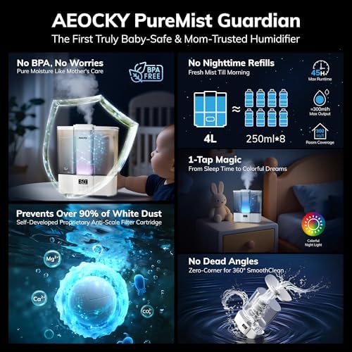 AEOCKY Geek-Level Ultrasonic Humidifier, 4L Top-Fill Cool Mist Diffuser - Image 2