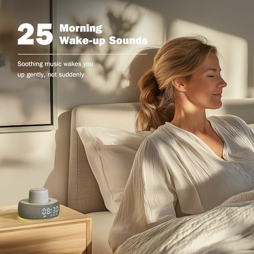 White Noise Machine with Smart Alarm Clock, 25 Soothing Sounds, Portable Sleep Sound Machine Aid for Baby, Kids, Adults, Office, Dimmable Timer, 7 Night Light Colors for Privacy Bedroom, Gray - Image 5