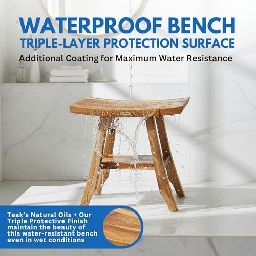 EcoDecors Satori 18-Inch Compact Teak Shower Bench with Shelf - Image 5