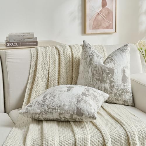 FUTEI Pack of 2 Faux Cashmere Throw Pillow Covers 24x24 Inch, Grey White - Image 6