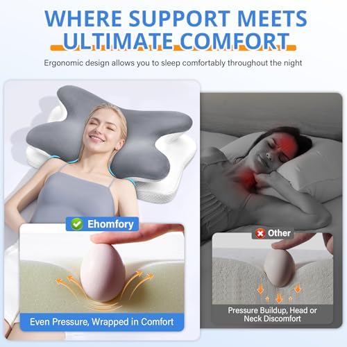 Cervical Neck Pillow, Ergonomic Memory Foam Pillows for Neck Pain Relief with Breathable Pillowcase, Adjustable Contour Neck Support Pillow for Side Back Stomach Sleepers, Gray - Image 6