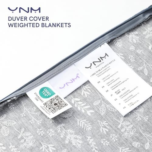 YnM Exclusive Cotton Duvet Cover for Weighted Blankets with 16 Strings (Plant/Grey, 48"x 72") - Image 2