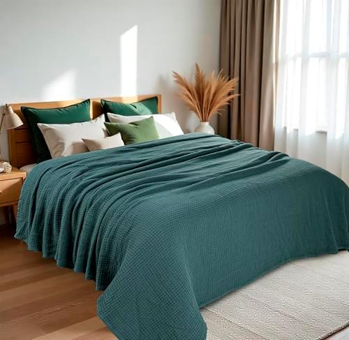 HILLFAIR 100% Cotton Blanket Queen Size for Bed, Soft Lightweight & Breathable Summer Queen Size Cotton Blankets, Premium Cozy Throw Layers for Bed, Couch and Sofa: Wedgewood (90"x90") - Image 2