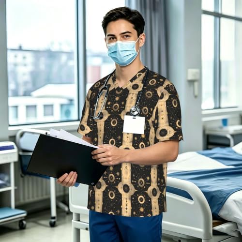 Men's Scrub Top,V-Neck Spill Wrinkle Resistant,3 Pockets-Sacred Geometry Shapes (1) - Image 3