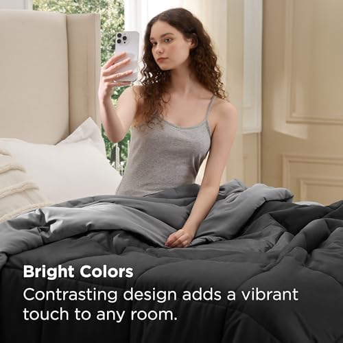 Bedsure Twin Comforter Duvet Insert, All Season Bed Comforter, Quilted Down Alternative Duvet, Box Stitched Comforters with Corner Tabs, Machine Washable, 68 x 88 Inches (Black/Grey) - Image 6