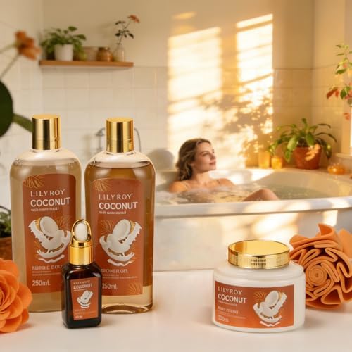 Coconut Spa Gifts Set - 7Pcs Moisturizing Spa Gift Basket for Women & Men - Image 4
