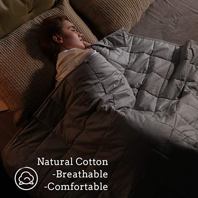 ZonLi Weighted Blanket (100% Cotton,48''x72'',12lbs, Light Grey), Cooling Weighted Blanket for Adults, High Breathability Heavy Blanket, Soft Material with Premium Glass Beads - Image 3