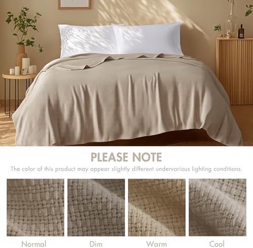 Madison Park 100% Cotton Breathable Twin Size Blanket for Bed, Khaki - Image 6