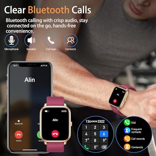 Smart Watch Fitness Tracker for Men Women, Answer/Make Call, 1000 mAh Battery, 120+ Sport Modes, Step Counter, Sleep Monitor Fitness Watch, Smartwatch for Android iPhone iOS (Wine Red) - Image 4