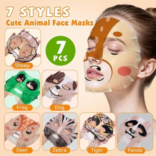 KONEUK 7 Pack Animal Hydrating Face Mask for Kids, Bulk Face Masks Skincare - Image 2