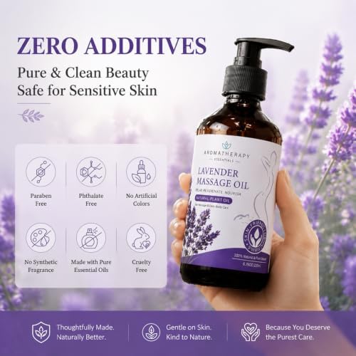 Lavender Massage Oil Gift Set for Massage Therapy - Relaxing Body Massage Oil with Botanical Oils, Includes 2 Bath Salts & 2 Aromatherapy Candles for Home Spa - Image 2