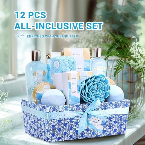 Spa Gift Basket for Women, Spa Luxetique Bath Gift Set - 12 Pcs Ocean Scented Home Bath Kit, Includes Bath Bombs, Body Scrub, Bubble Bath, Body Lotion & More, Spa Set for Women Gift - Image 5