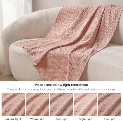 PHF Lightweight Waffle Weave Throw Blanket 50"x 60", Soft Woven Summer Blanket for Hot Sleepers - Aesthetic Home Decor for Couch Bed Sofa, Pet Friendly, Rose Pink - Image 4