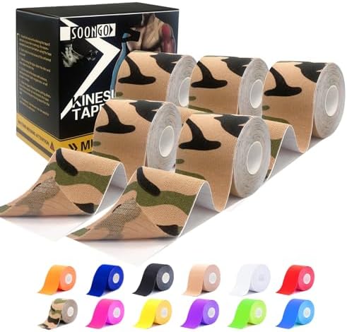 SOON GO Kinesiology Tape Pro 5 Rolls, 2 Inch High Elasticity Sports Tape Therapeutic Pain Relief–Physio Tape for Muscle Recovery & Joint Support, Waterproof & Hypoallergenic & Breathable–Camo by SOON+GO
