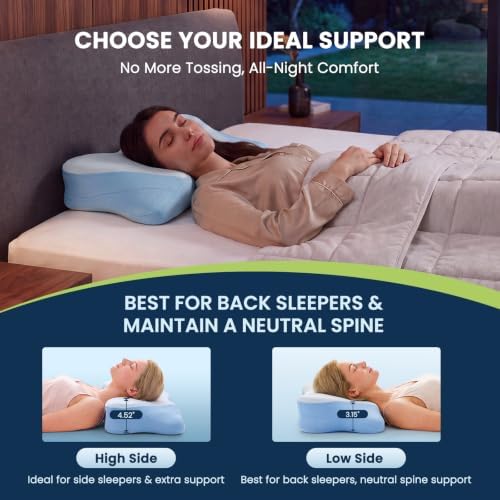 Sweetcrispy Queen Cervical Pillow for Neck and Shoulder - Ergonomic Memory Foam Pillows, Contour Side Sleeper for Adults, Cooling Orthopedic Neck Support for Back Stomach Sleepers, Blue - Image 6