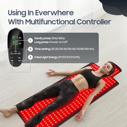 LITDUCK Body Red Light Therapy Mat, Eligible Red Light Therapy Blanket, 2in1 LEDs(660nm& 850nm), Premium Leather, Adjustable Timer & Intensity - Image 7