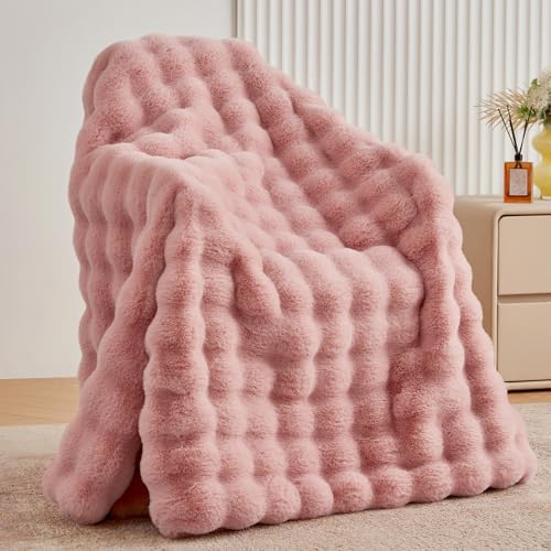 BENVWE Faux Fur Throw Blanket for Couch - Fluffy Soft Thick Bubble Blanket for Living Room Home Decor - Mothers Day Birthday Gifts for Women, Dusty Pink, 51" x 63" by BENVWE