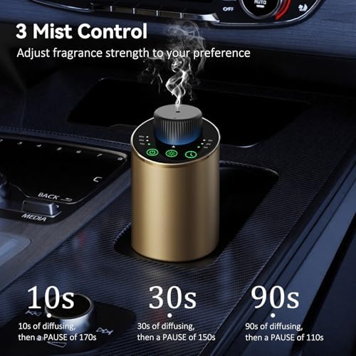 Waterless Essential Oil Diffuser Aromatherapy Scent Diffusers for Home Large Room, Bedroom, Car, Office, Desk, Battery Operated Mini Portable Air Freshener, 3 Countdown Timers & 3 Mist Levels, Gold - Image 4