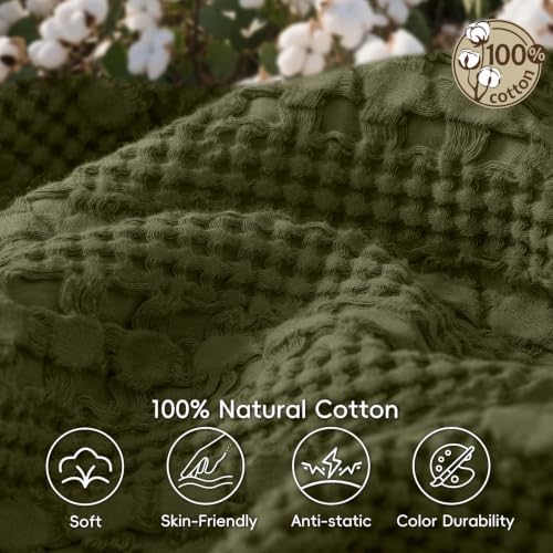 PHF Lightweight 100% Cotton Waffle Throw Blanket for Couch, Capulet Olive - Image 5