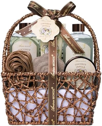 Spa Gift Baskets for Women, 8pcs Coconut Vanilla Bath Gift Set for Women by Ariosemonde