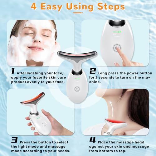 Facial Beauty Device, Face Massager Tool for Skin Care, Based on Triple Action LED, Thermal, and Vibration, Red and Blue LED Light, 7 Color Led Face and Neck Massager for Home Use (Glossy White) - Image 5