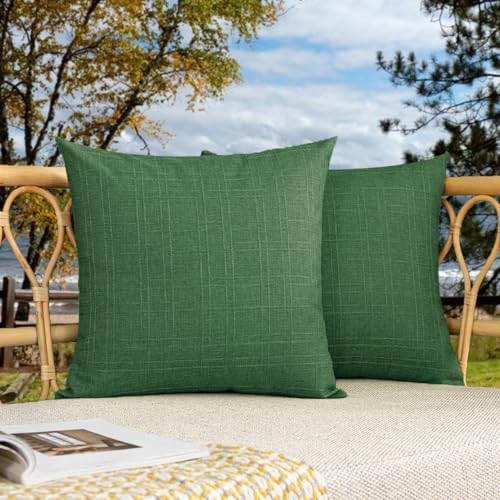 Kevin Textile Outdoor Waterproof 24”x24” Pillow Covers 2 Pack, Dark Green by KevinTextile