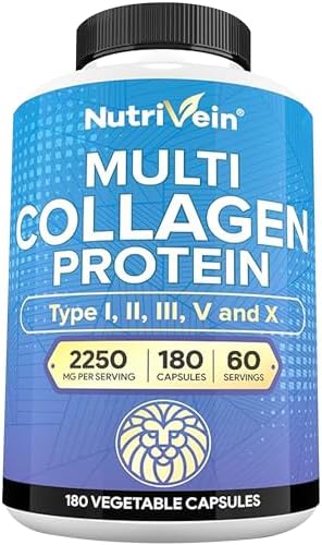 Nutrivein Multi Collagen Peptides Pills 2250 mg - 180 Capsules, 5 Types by Nutrivein