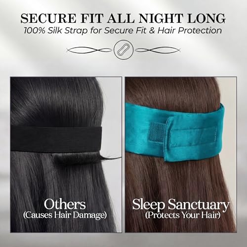 SLEEP SANCTUARY 100% Pure Mulberry Silk Sleep Mask - 22 Momme Light Blocking Hook & Loop Silk Eye Mask for Sleeping - Secure Fit for Side Sleepers, Women & Men - Cloud Soft (Peacock Blue) - Image 5