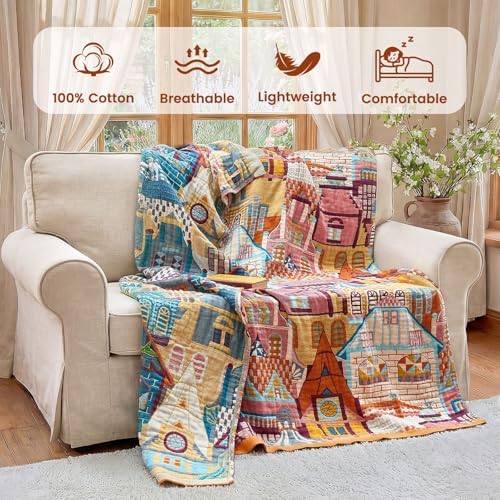 MSGKV Roman Castle Cotton Throw Blanket 60"x80" Art Woven Twin Blanket - Image 2