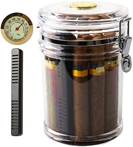 XIFEI Acrylic Humidor Jar with Humidifier and Hygrometer,humidor that can Hold About 18 Cigars (Clear) by XIFEI