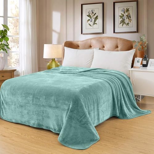 Fleece Blankets for All Season - Premium Lightweight Anti-Static Throw for Queen/Full Size Bed Extra Soft Brush Fabric Warm Sofa Thermal Blanket 90" x 90"(Sage Green) - Image 2