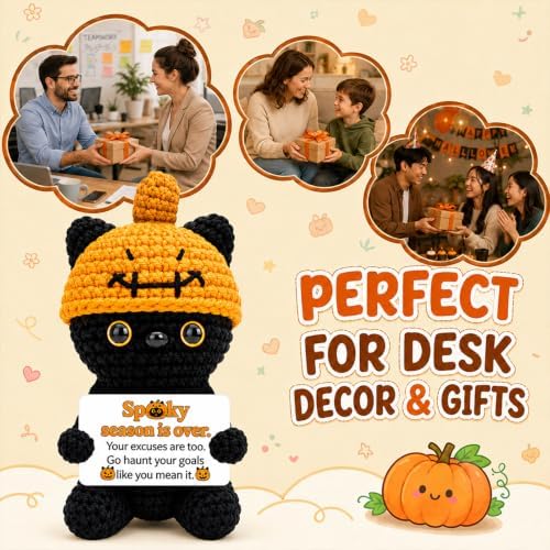 Halloween Black Cat Gifts Positive Crochet Cat Halloween Decor Funny Gift - Image 4