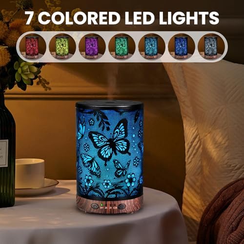Essential Oil Diffuser 120ML Metal Aromatherapy Diffuser with Timer, Cool Mist Humidifier with Auto Shut-Off & 7 Color Lights for Home Office Spa (Big Butterfly) - Image 2