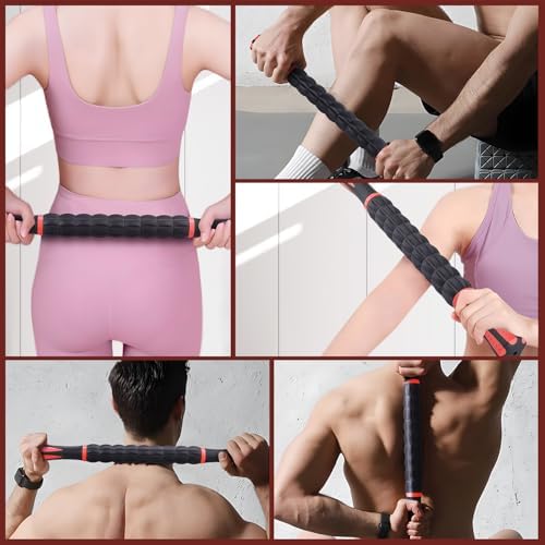 Massage Roller Stick,Muscle Roller Stick for Athletes, Liposuction Massage Roller for Lymphatic Drainage, for Relief Muscle Soreness, Trigger Points, Help Runner Legs, Back Recovery (Red & Black) - Image 5