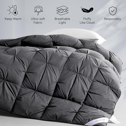 SNOWMAN Premium Down Comforter Cal King, Fold Grey Duvet Insert All Season - Image 4