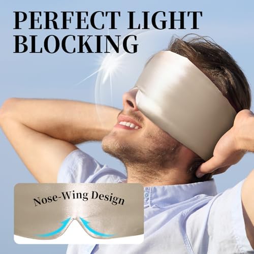 100% Mulberry Silk Sleep Mask, Large Eye Cover for Sleeping, Comfortable and Pressure-Free Sleeping Masks for Women Men, Completely Blackout (Taupe) - Image 4